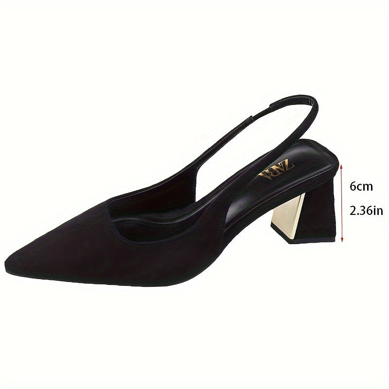 vlovelaw  Women's Chunky Heeled Sandals, Elegant Pointed Toe Slingback Mid Heels, Versatile Shoes For Banquet & Formal Occasions