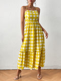 vlovelaw Gingham Print Cami Dress, High Waist Casual Dress For Summer & Spring, Women's Clothing