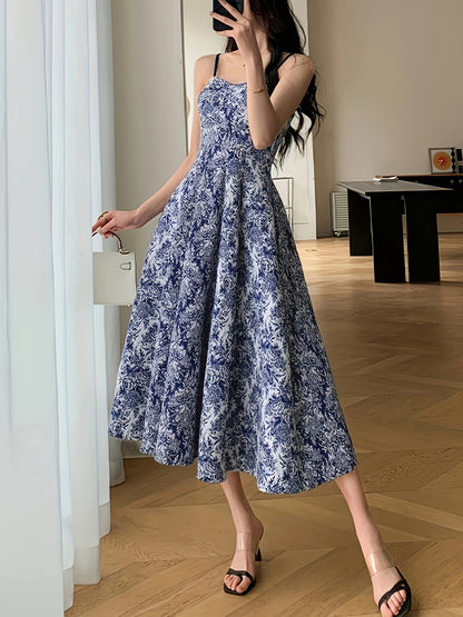 vlovelaw  Floral Print Swing Cami Dress, Elegant Sleeveless Spaghetti Strap Dress, Women's Clothing