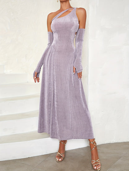 vlovelaw Sparkling One Shoulder Dress, Elegant A-line Dress With Arm Sleeve For Party & Banquet, Women's Clothing