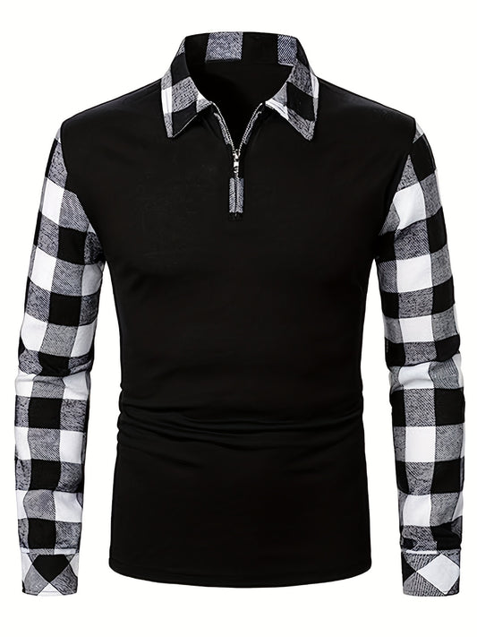 vlovelaw  Retro Plaid Shirt, Men's Casual V-Neck Pullover Long Sleeve Rugby Shirt For Winter Fall, Men's Clothing