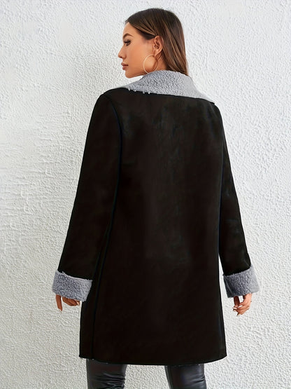 vlovelaw  Button Front Notch Collar Coat, Elegant Thermal Long Sleeve Coat For Fall & Winter, Women's Clothing