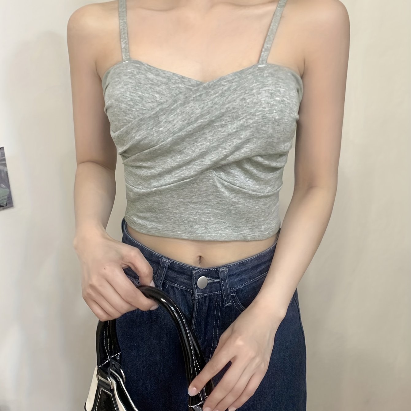 vlovelaw  Ruched Crop Cami Top, Casual Summer Sleeveless Top, Women's Clothing