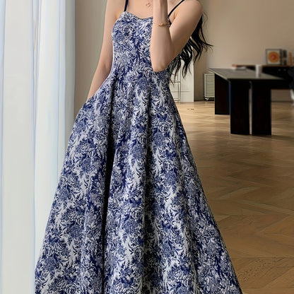 vlovelaw  Floral Print Swing Cami Dress, Elegant Sleeveless Spaghetti Strap Dress, Women's Clothing