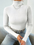 vlovelaw Solid Turtle Neck Sweater, Casual Long Sleeve Sweater For Fall & Winter, Women's Clothing