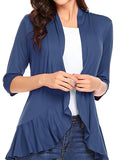 vlovelaw V-neck Loose Pleated Cardigans, Casual Frill Solid 3/4 Sleeve Spring Summer Fall Cardigan, Women's Clothing