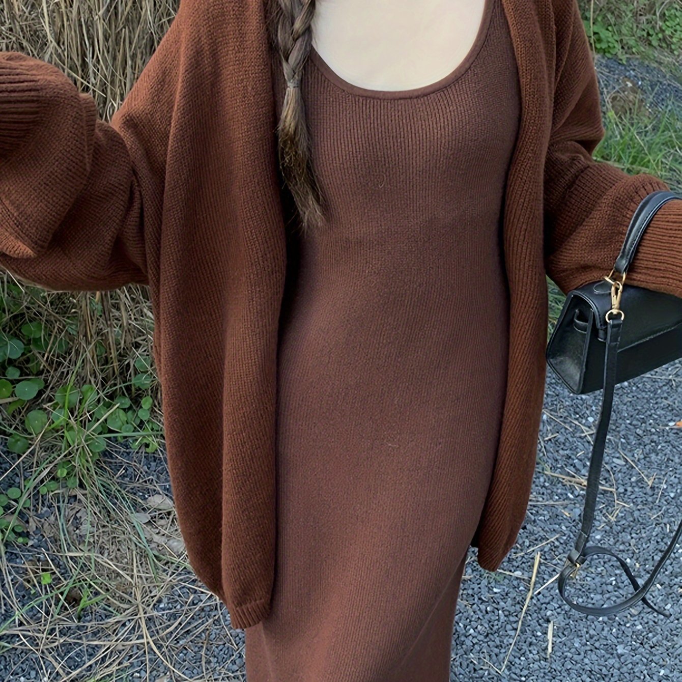 vlovelaw  Solid Drop Shoulder Loose Cardigan, Casual Long Sleeve Cardigan For Fall & Winter, Women's Clothing