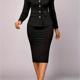 vlovelaw  Two-piece Skirt Suit Set, Lapel Blazer & Sheath Midi Skirt 2pcs Business Outfit, Women's Clothing
