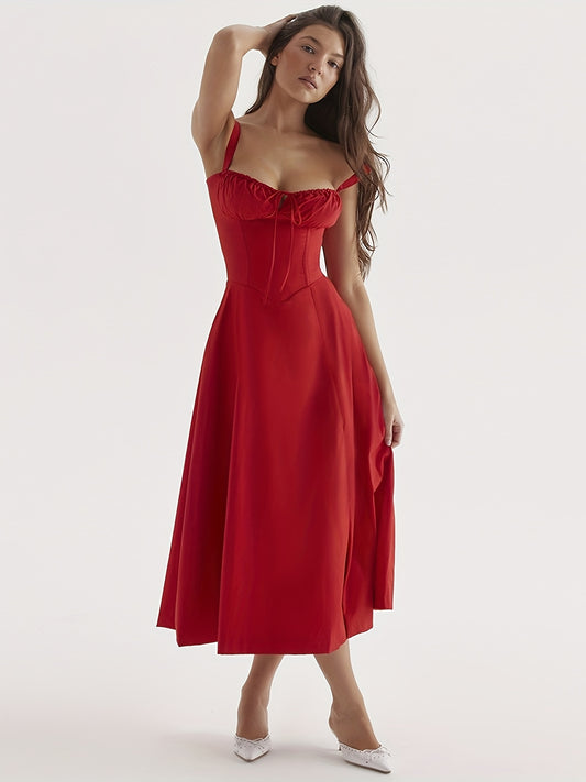 vlovelaw Solid Tie Neck Dress, Elegant Sleeveless A-line Cami Dress For Spring & Summer, Women's Clothing