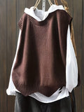 Solid Crew Neck Knitted Vest, Casual Sleeveless Loose Sweater, Women's Clothing