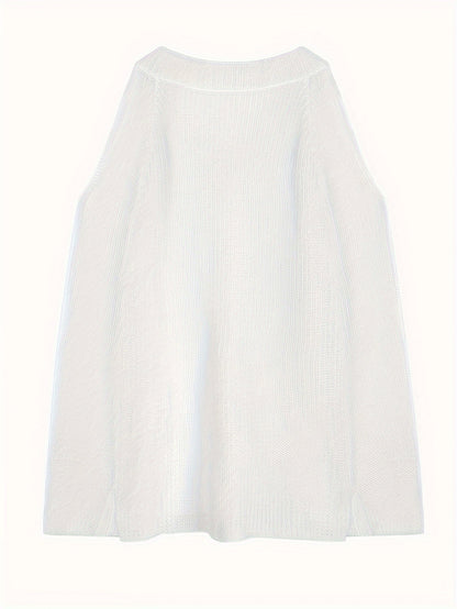 Solid V Neck Thin Pullover Sweater, Casual Cold Shoulder Long Sleeve Loose Sweater, Women's Clothing