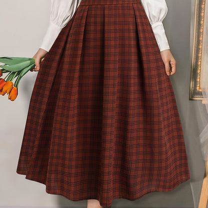 vlovelaw  Plus Size Plaid A-Line Skirt, Casual Skirt For Spring & Summer, Women's Plus Size Clothing