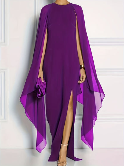 vlovelaw  Solid Split Chiffon Sleeveless Evening Dress, Elegant Shawl Spring & Summer Maxi Dress, Women's Clothing