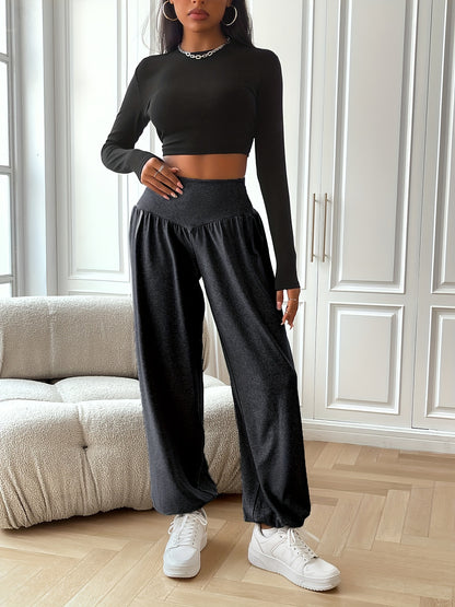 vlovelaw  Solid High Waist Jogger Pants Casual Baggy Comfy Pants For Spring & Fall, Women's Clothing