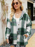 vlovelaw  Plaid Print Hooded Shirt, Casual Drawstring Long Sleeve Shirt, Women's Clothing