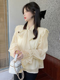 vlovelaw Solid Contrast Lace Blouse, Elegant Tie Neck Long Sleeve Blouse, Women's Clothing