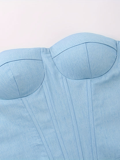 vlovelaw  Sweetheart Neck Corset Top, Stylish Solid Color Strapless Top, Women's Clothing