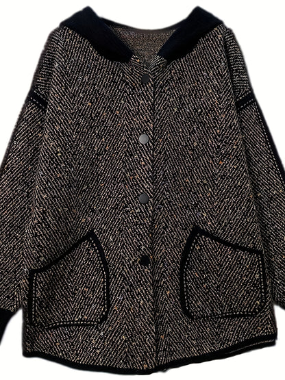 vlovelaw  Button Front Hooded Jacket, Casual Long Sleeve Outerwear With Pockets, Women's Clothing