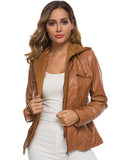 Women's Outerwear Long Sleeve Ladies Leather Jacket Solid Side Stripe PU Leather