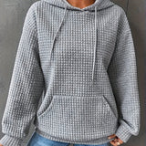vlovelaw  Plus Size Casual Sweatshirt, Women's Plus Solid Waffle Knit Long Sleeve Drawstring Hoodie With Giant Pocket
