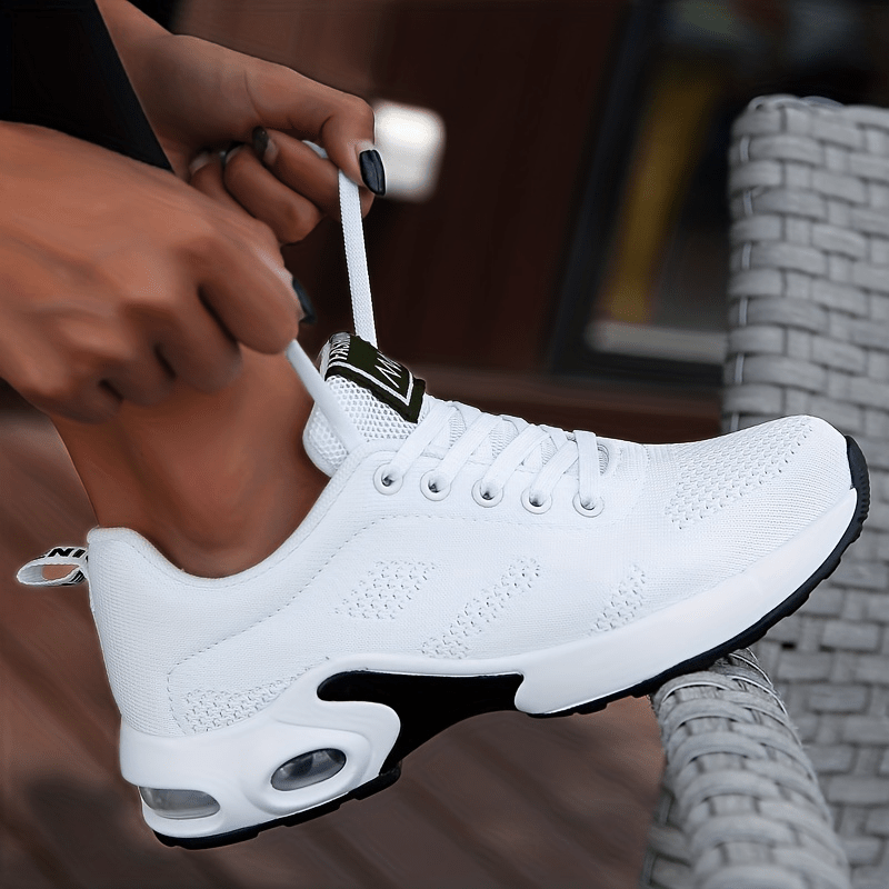 vlovelaw  Women's Air Cushion Sneakers, Flying Woven Shock Absorbing Running Shoes, Lace Up Comfortable Outdoor Sports Shoes