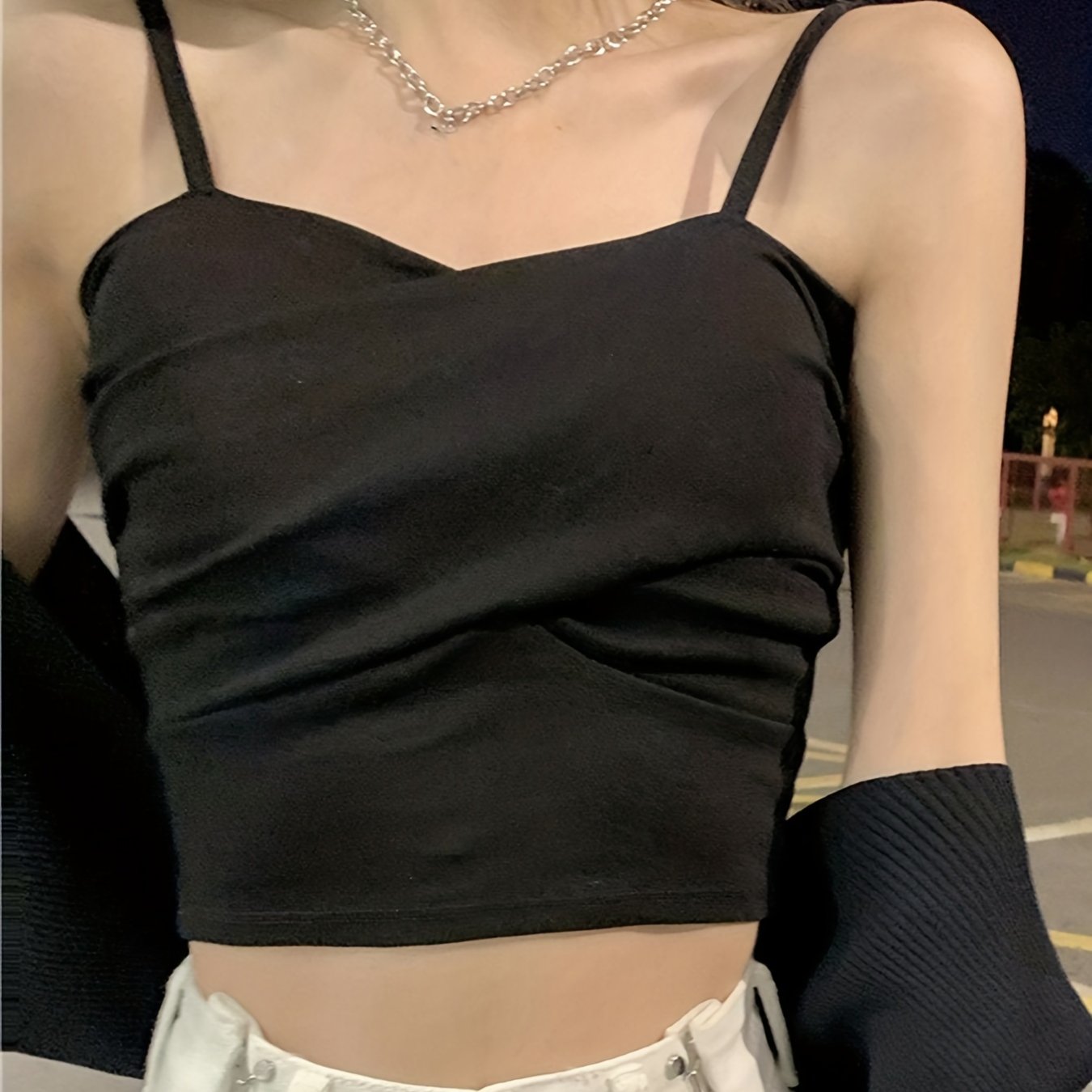 vlovelaw  Ruched Crop Cami Top, Casual Summer Sleeveless Top, Women's Clothing