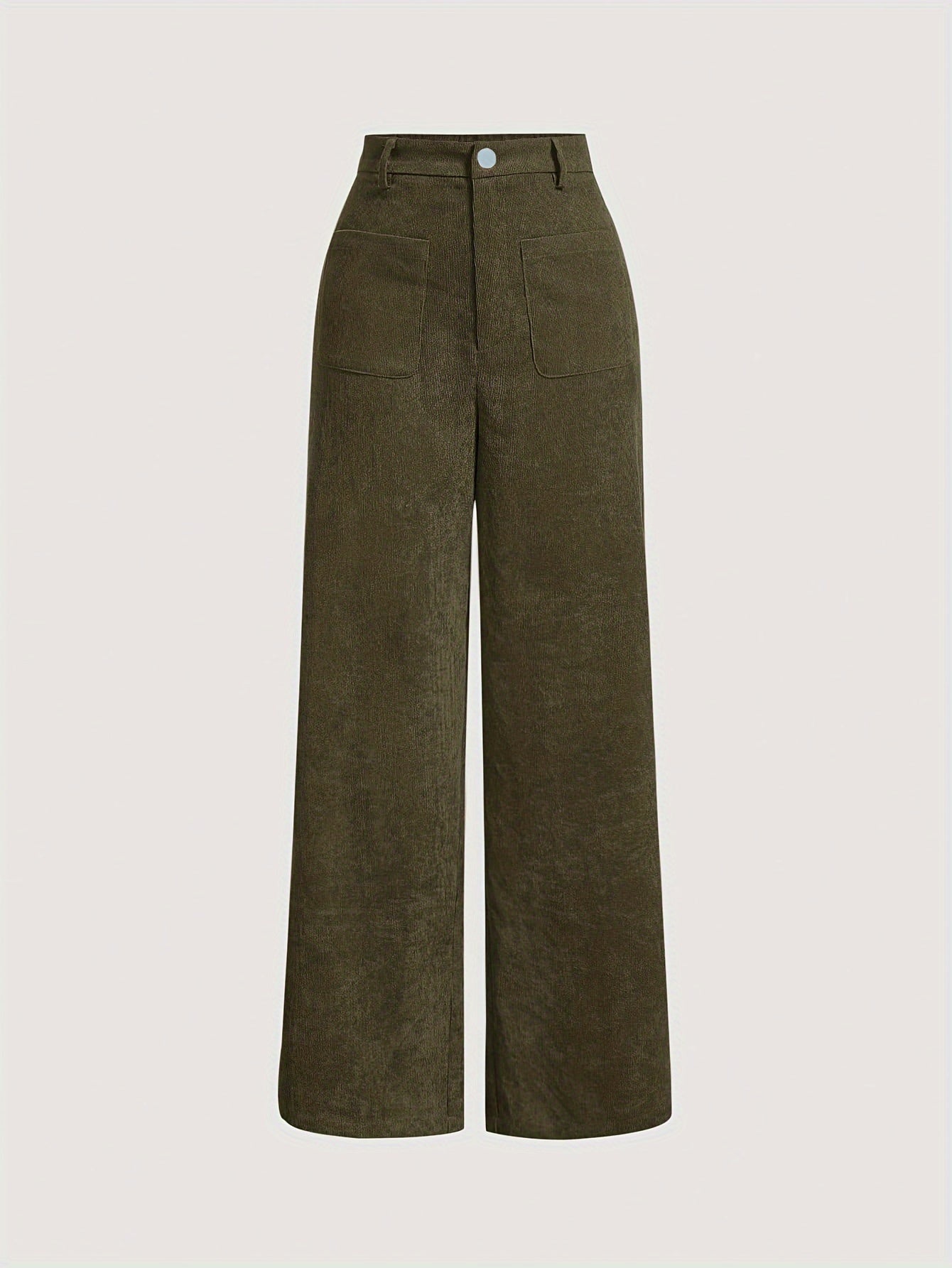 vlovelaw  Solid Corduroy Straight Leg Pants, Vintage Patched Pocket Loose Pants, Women's Clothing