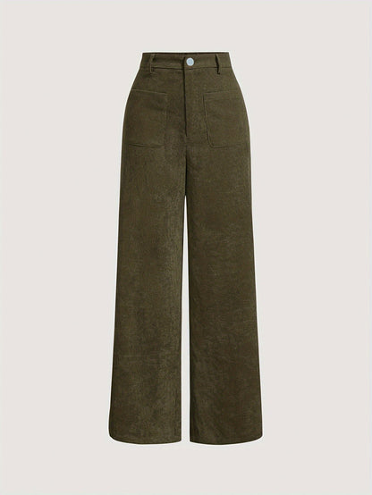 vlovelaw  Solid Corduroy Straight Leg Pants, Vintage Patched Pocket Loose Pants, Women's Clothing
