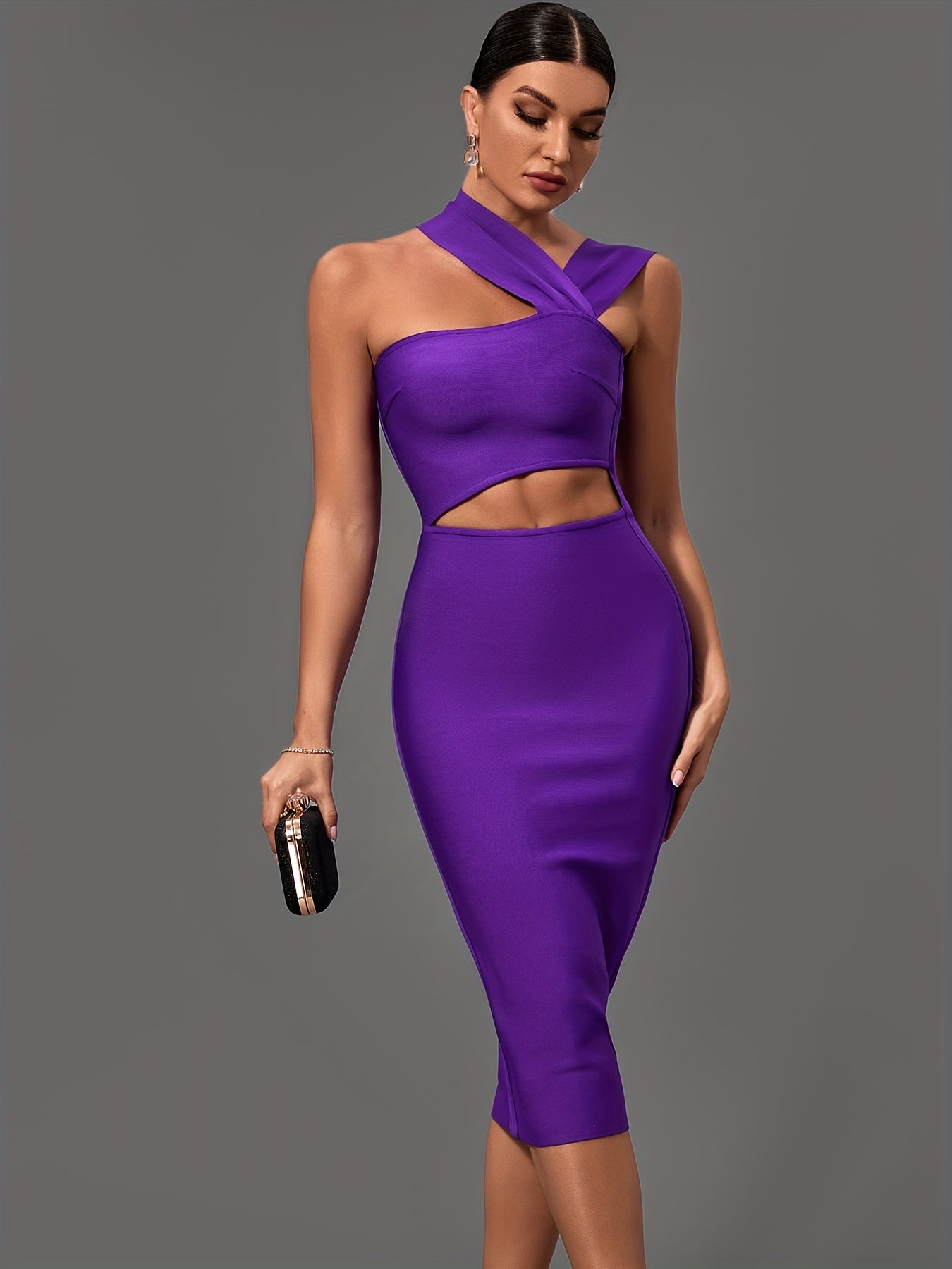 vlovelaw  Cut Out Asymmetrical Dress, Sexy Bodycon Sleeveless Dress, Women's Clothing