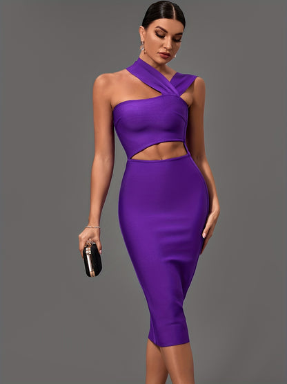 vlovelaw  Cut Out Asymmetrical Dress, Sexy Bodycon Sleeveless Dress, Women's Clothing