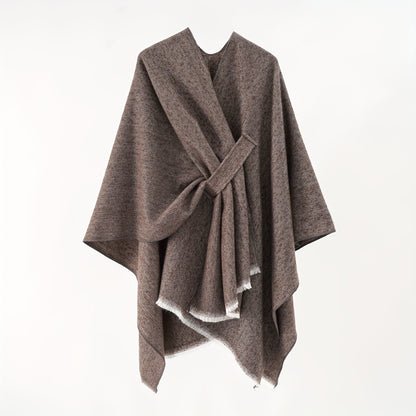 Solid Color Comfortable Shawl With Sleeves, Multifunctional Outdoor Windproof And Coldproof Cloak