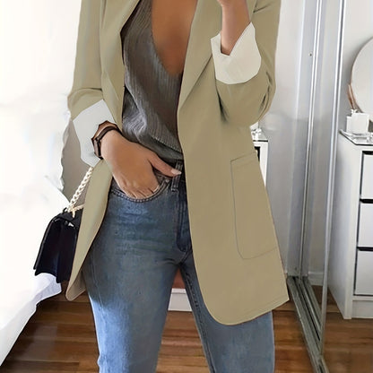 Solid Lapel Blazer, Casual Long Sleeve Open Front Work Office Outerwear, Women's Clothing
