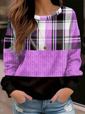 vlovelaw  Color Block Plaid Print Sweatshirt, Casual Crew Neck Long Sleeve Sweatshirt, Women's Clothing