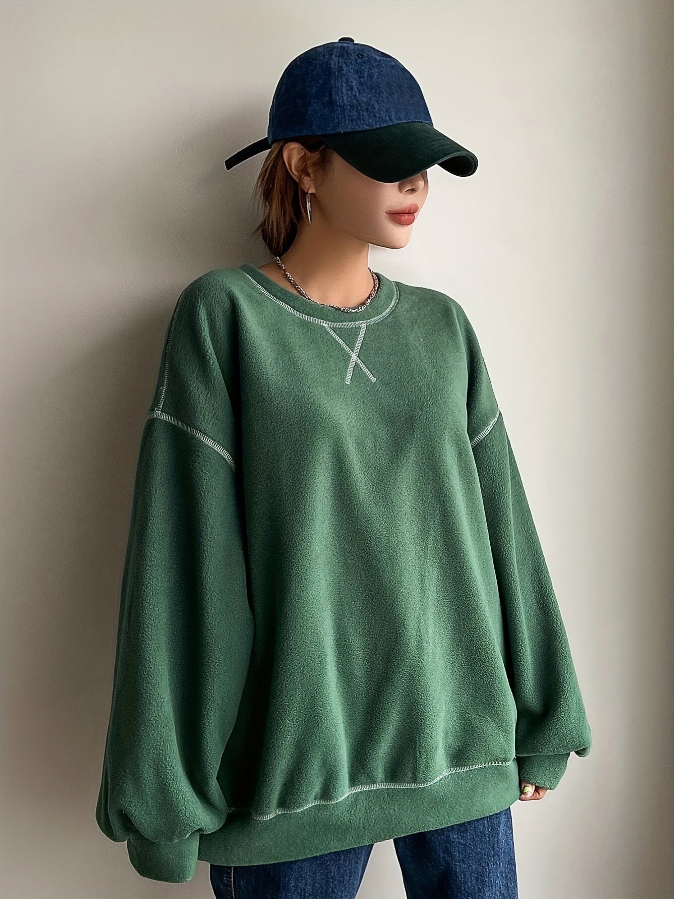 Letter Print Top-stitching Pullover Sweatshirt, Casual Long Sleeve Crew Neck Sweatshirt For Fall & Winter, Women's Clothing