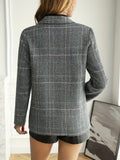 Plaid Print Button Front Blazer, Elegant Lapel Long Sleeve Blazer For Office & Work, Women's Clothing