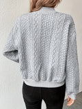 vlovelaw  Solid Cable Knit Bomber Jacket, Casual Button Front Long Sleeve Outerwear, Women's Clothing
