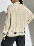 vlovelaw  Striped Button Down Cable Knit Cardigan, Elegant V Neck Long Sleeve Sweater, Women's Clothing