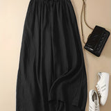 vlovelaw Plus Size Casual Pants, Women's Plus Solid High Waist Drawstring Wide Leg Loose Pants