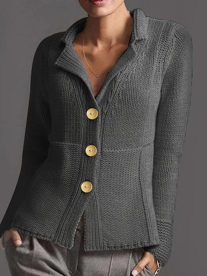 vlovelaw  Plus Size Casual Cardigan, Women's Plus Solid Button Up Long Sleeve Lapel Collar Cardigan