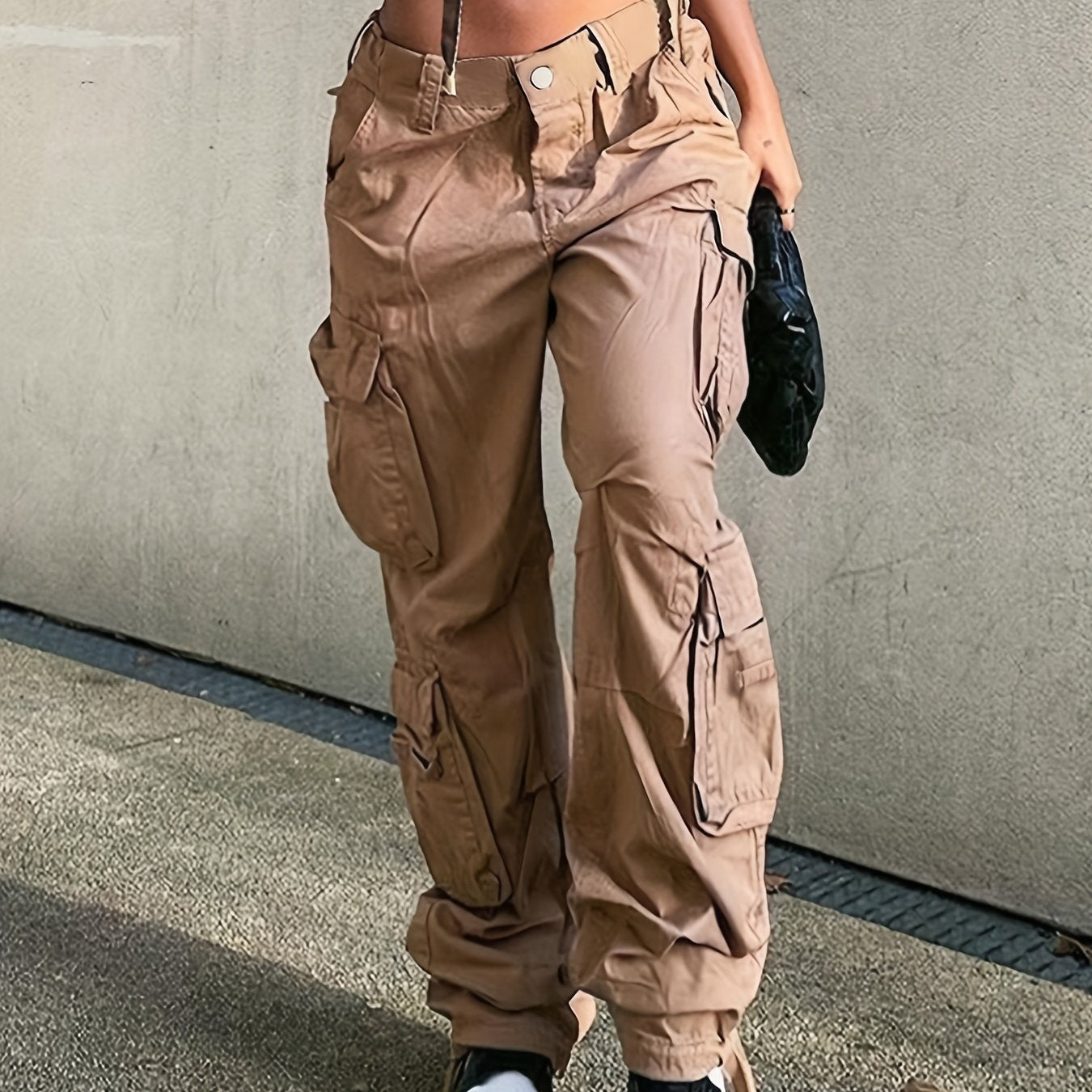 Wide Legs Baggy Cargo Pants With Flap Pockets, Girl's Y2K Style Jeans, Y2K Kpop Vintage Style Women's Clothing & Denim