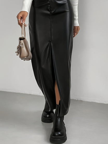 vlovelaw  Solid Button Front Skirt, Elegant Split High Waist Skirt, Women's Clothing