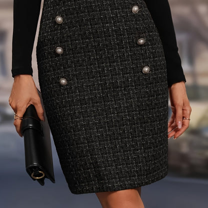 vlovelaw  Double Breasted Split Skirt, Elegant Bodycon Skirt For Spring & Fall, Women's Clothing