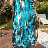 vlovelaw  V Neck Oversized Kaftan Dress, Bohemian Loose Beach Vacation Dress, Women's Clothing