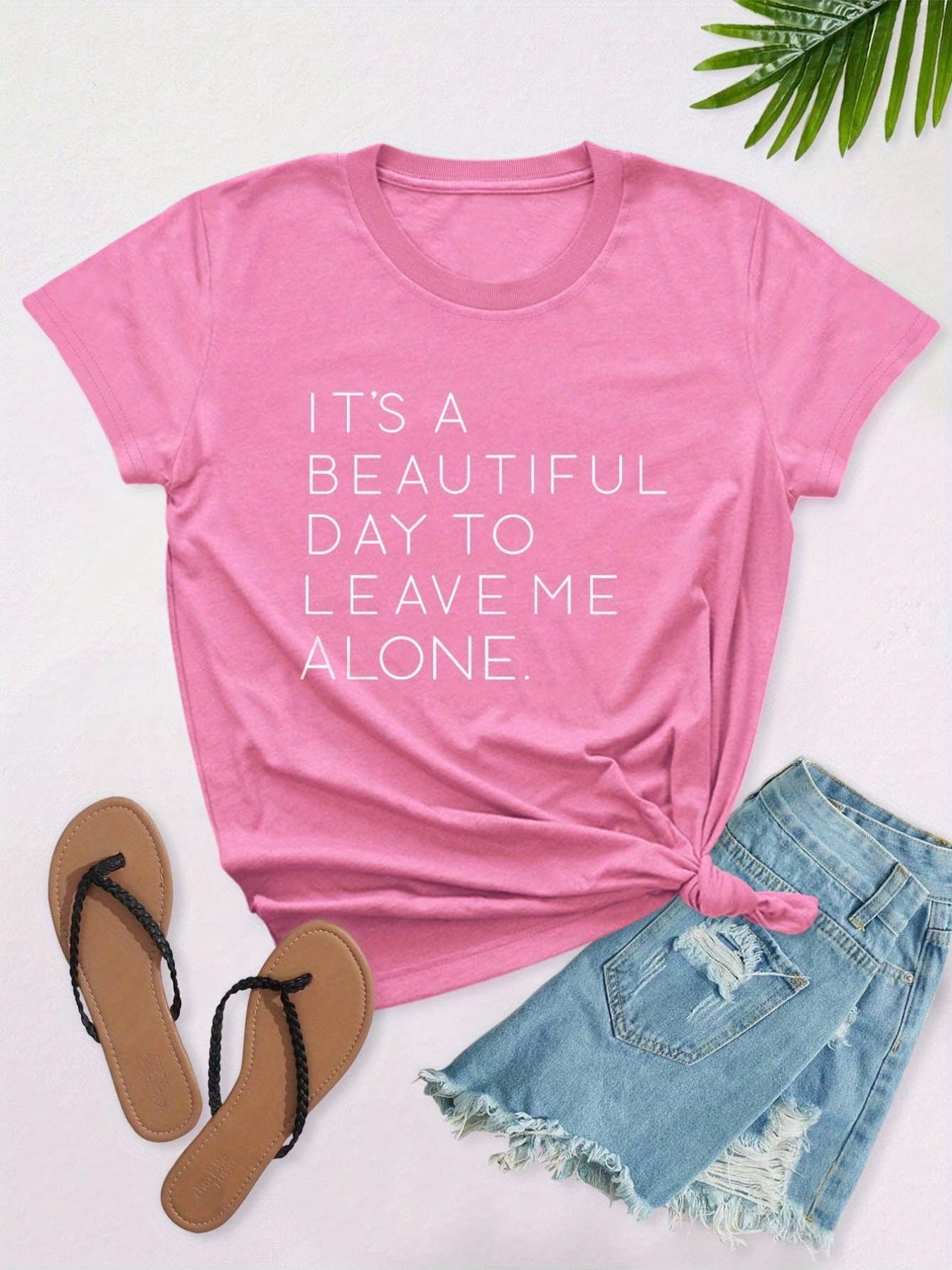 vlovelaw  Casual Leave Me Alone Print Crew Neck T-shirt, Loose Short Sleeve Fashion Summer T-Shirts Tops, Women's Clothing