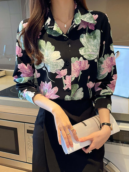 vlovelaw  Floral Print Button Down Shirt, Vintage Long Sleeve Shirt For Spring & Fall, Women's Clothing