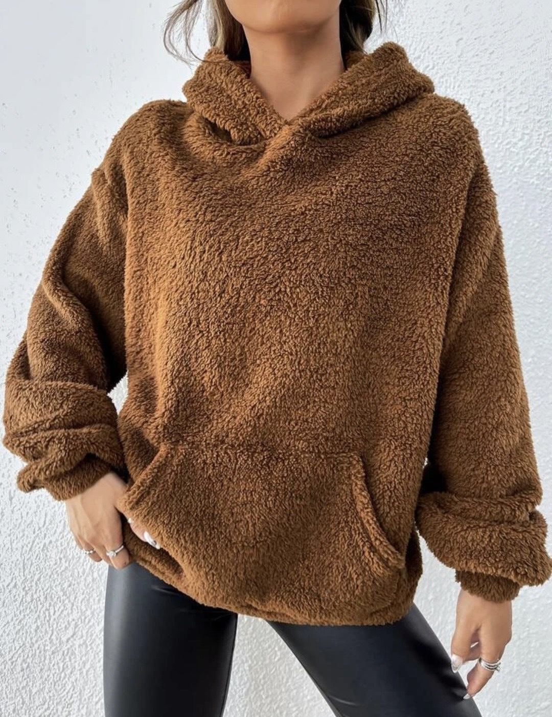 vlovelaw Bear Ear Pocket Plush Hoodie, Casual Long Sleeve Hooded Sweatshirt, Women's Clothing