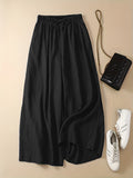 vlovelaw Plus Size Casual Pants, Women's Plus Solid High Waist Drawstring Wide Leg Loose Pants
