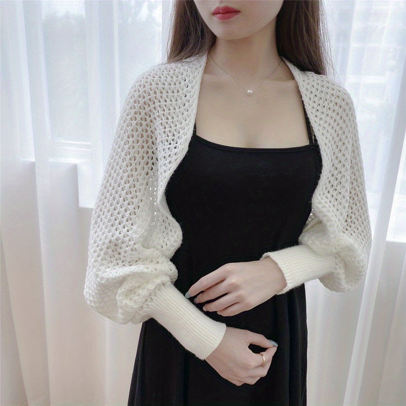 vlovelaw  Elegant Honeycomb Hollow Shawl Stylish Knitted Breathable Warm Wrap Thin Breathable Loose Long Sleeves Cape Decorative Cardigan For Women