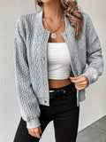vlovelaw  Solid Cable Knit Bomber Jacket, Casual Button Front Long Sleeve Outerwear, Women's Clothing