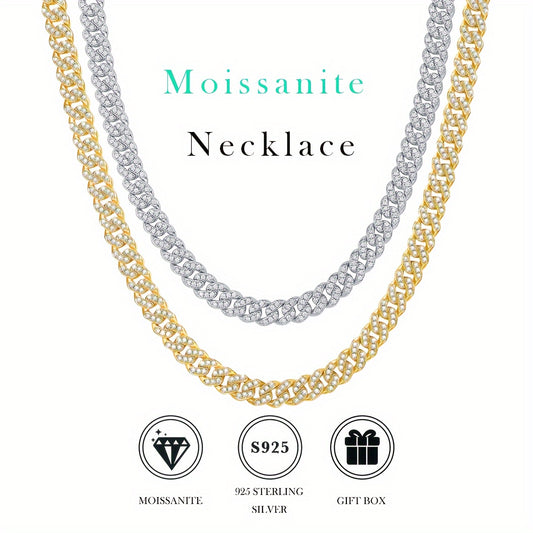 1pc 8mm Wide Full moissanite S925 Sterling Silver Cuban Chain length 18inch 20inch 22inch 24inch hip-hop Men and women temperament and fashion parties anniversaries gifts  boyfriend and anniversary certificate 18K platinum plating